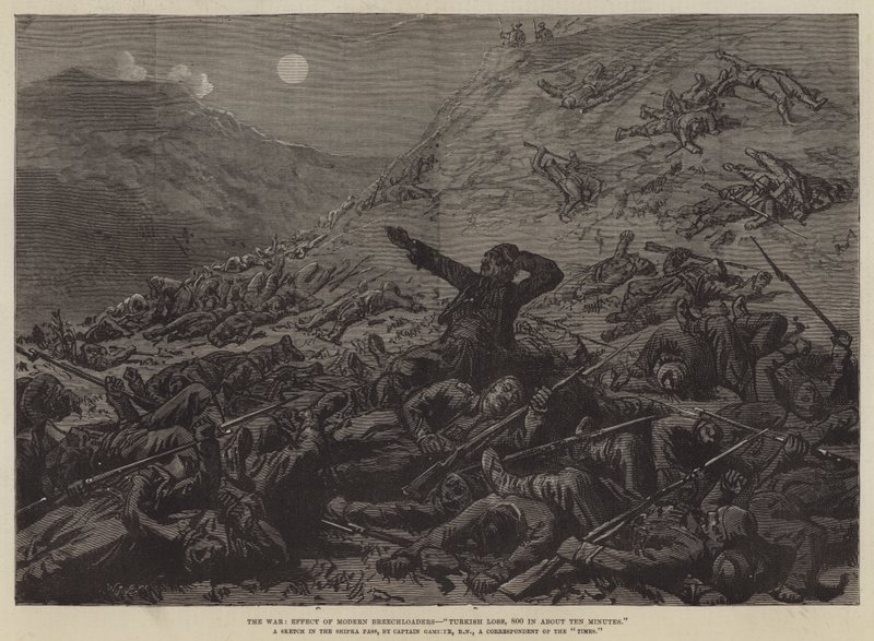 The War, Effect of Modern Breechloaders, "Turkish Loss, 800 in around Ten Minutes" (kaiverrus) tekijältä English School