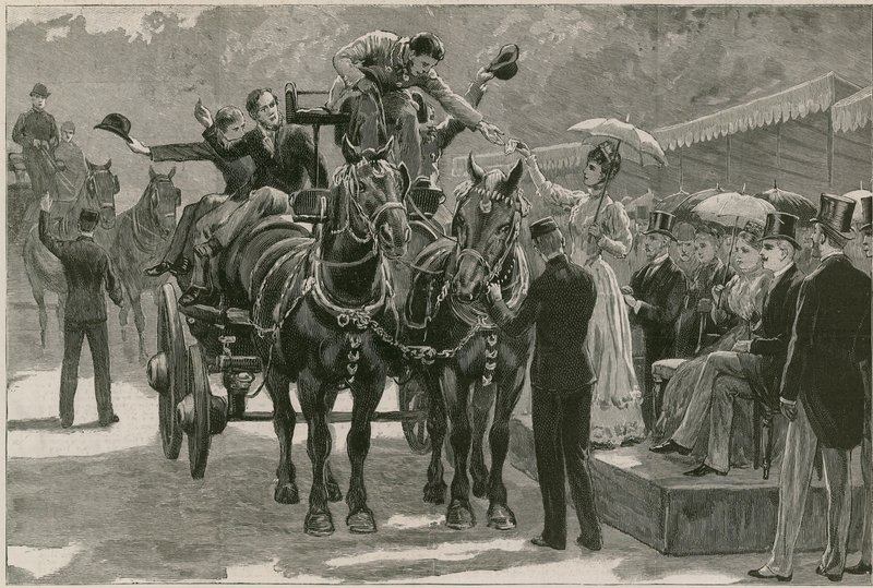 Whit Monday carthorse paraati Regents Parkissa; Prinsessa May esittelee merkit tekijältä English School