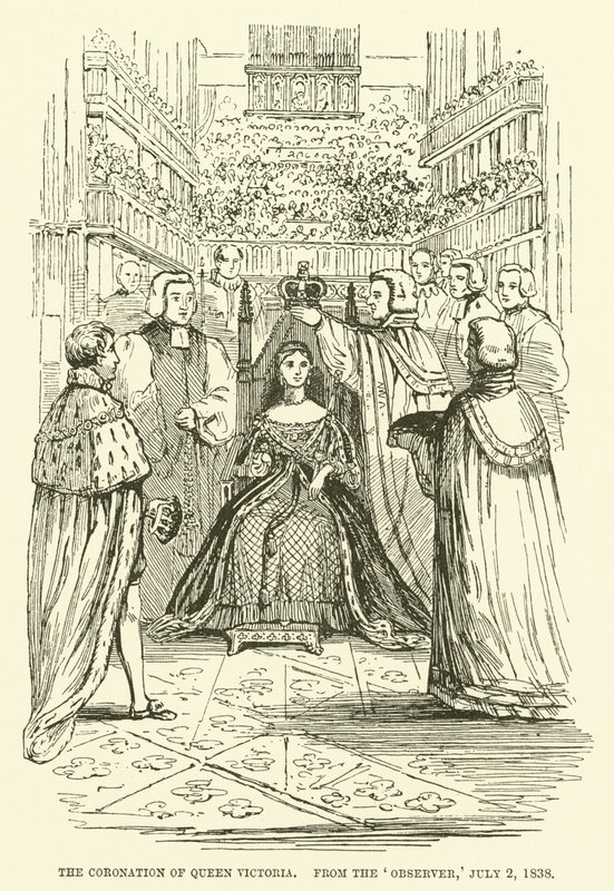 Kuningatar Victorian kruunaus Tarkkailijalta, 2. heinäkuuta 1838 (kaiverrus) tekijältä English School