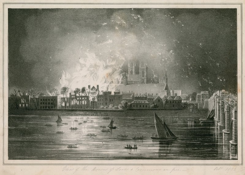 Parlamenttitalon tuhoutuminen tulipalossa 16. lokakuuta 1834 tekijältä English School