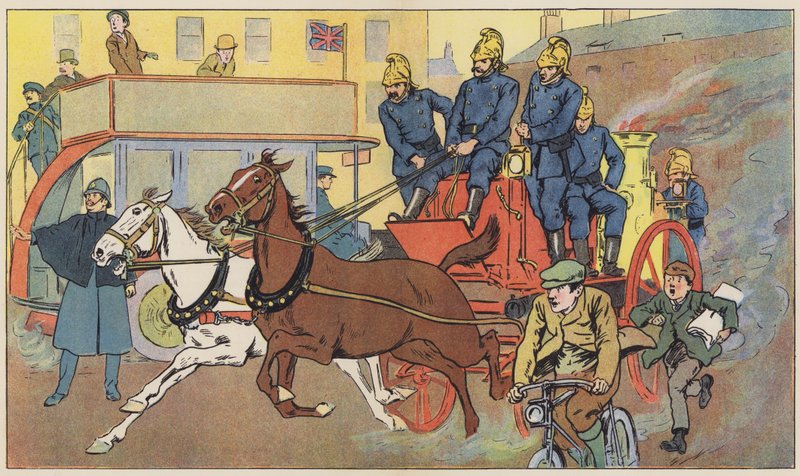 Paloauto ryntäsi apuun (väri litho) tekijältä English School