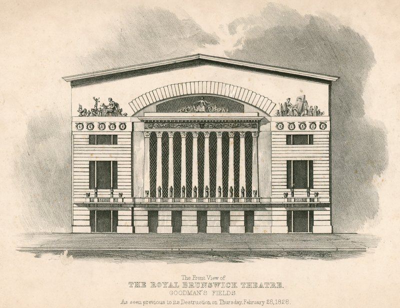 Etunäkymä Royal Brunswick -teatterista, Goodmans Fields, Lontoo tekijältä English School