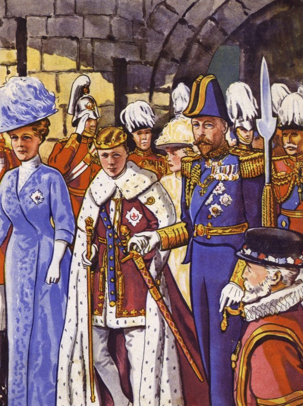 Tuleva kuningas Edward VIII sijoittaa Walesin prinssiksi (väri litho) tekijältä English School