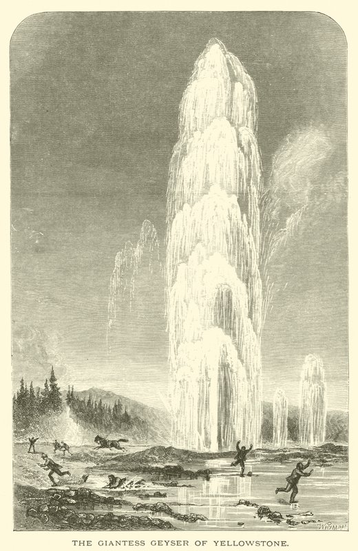 Yellowstonen jättiläinen geysir (kaiverrus) tekijältä English School