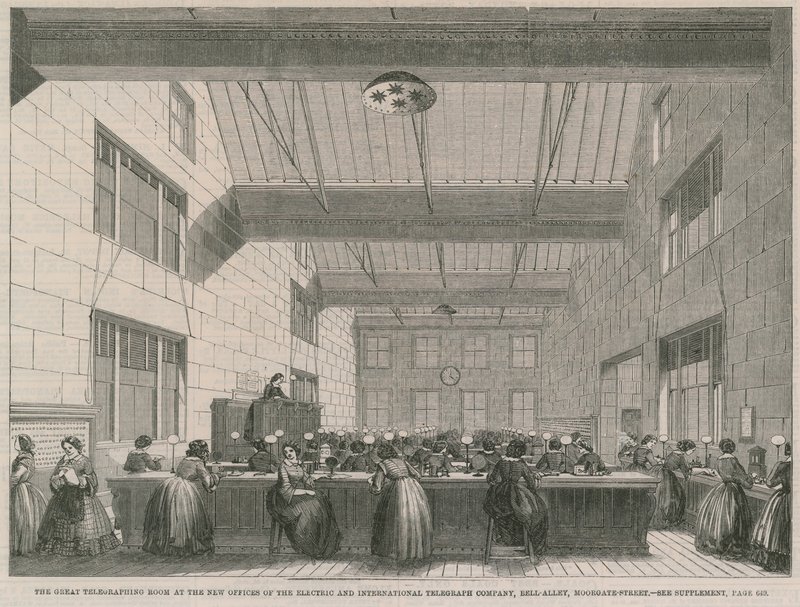 Suuri lennätinhuone Electric and International Telegraph Companyn uusissa toimistoissa tekijältä English School