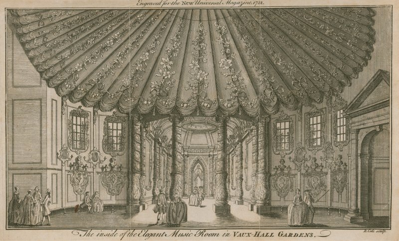 Elegantin musiikkihuoneen (Rotunda) sisäpuoli Vauxhall Gardensissa Lontoossa tekijältä English School