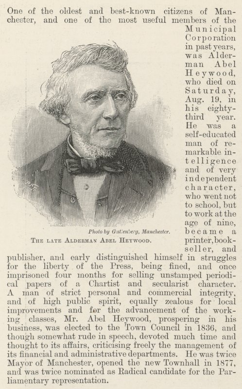 Edesmennyt alderman Abel Heywood (kaiverrus) tekijältä English School
