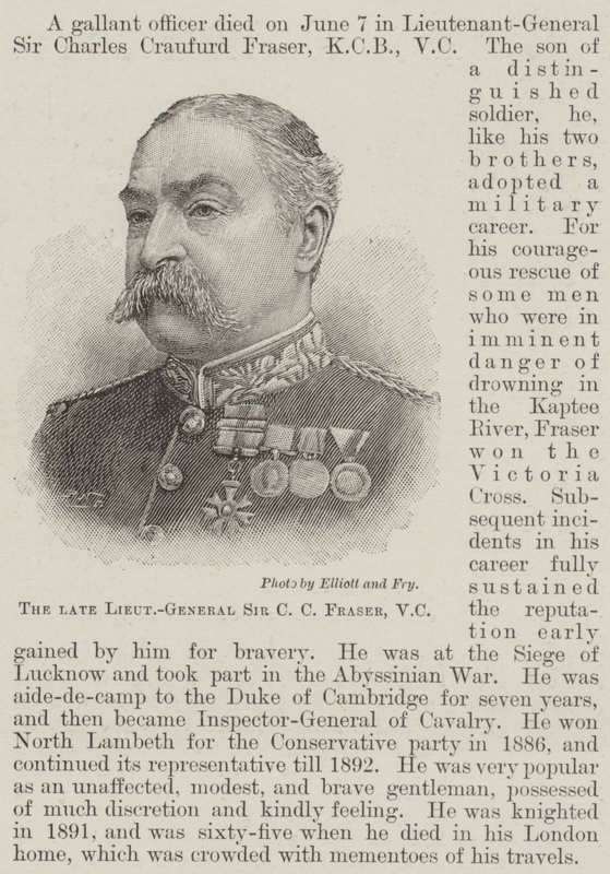 Edesmennyt kenraaliluutnantti Sir C C Fraser, VC (kaiverrus) tekijältä English School