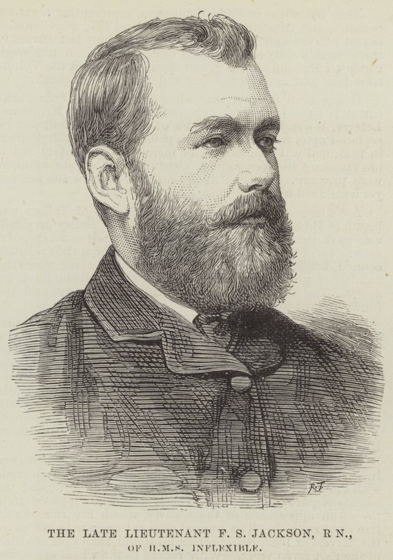 Edesmennyt luutnantti F S Jackson, RN, HMS Inflexible (kaiverrus) tekijältä English School