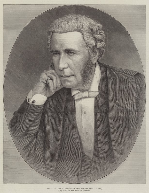 Edesmennyt Lord Farnborough (Sir Thomas Erskine May), edesmennyt alahuoneen virkamies (kaiverrus) tekijältä English School