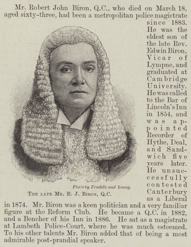 Edesmennyt herra R J Biron, QC (kaiverrus) tekijältä English School