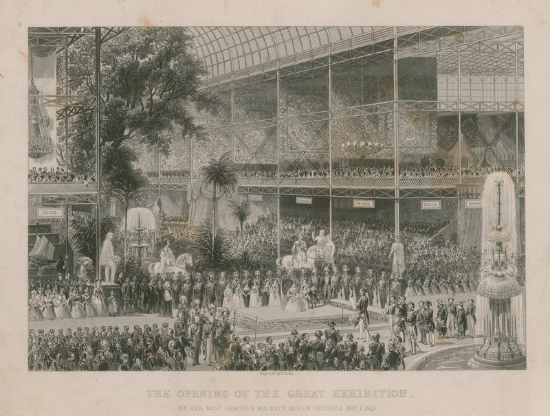 Hänen armollisimman majesteettinsa, kuningatar Victorian suuren näyttelyn avajaiset 1. toukokuuta 1851 tekijältä English School