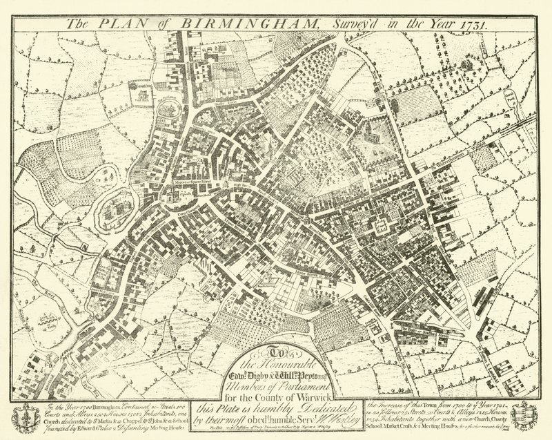 Birminghamin suunnitelma, kartoitettu vuonna 1731 tekijältä English School
