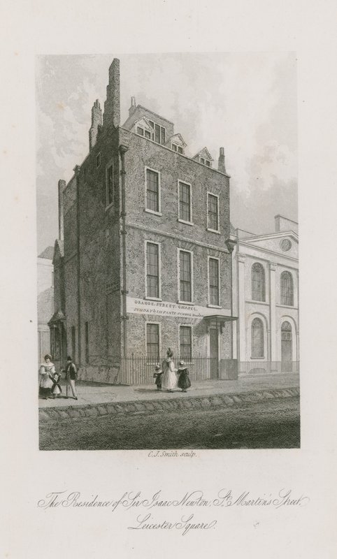 Sir Isaac Newtonin asuinpaikka, St Martins Street, Leicester Square Lontoo tekijältä English School