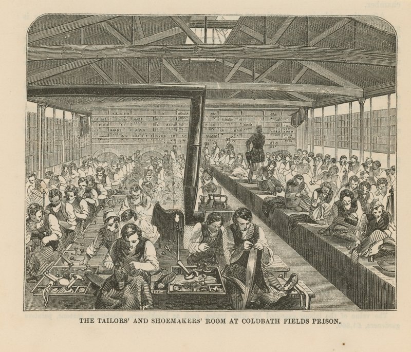 Räätälien ja suutarien huone Coldbath Fields Prisonissa tekijältä English School