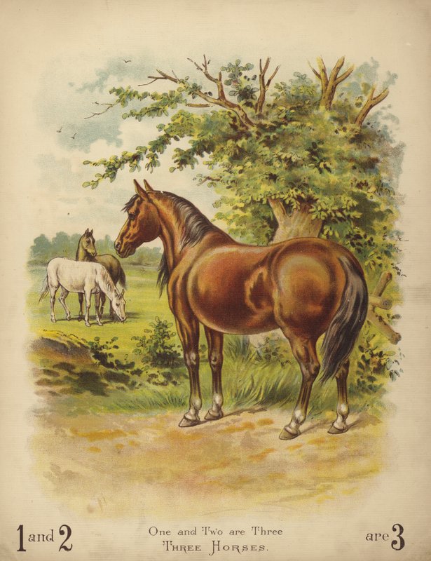 Kolme hevosta (chromolitho) tekijältä English School