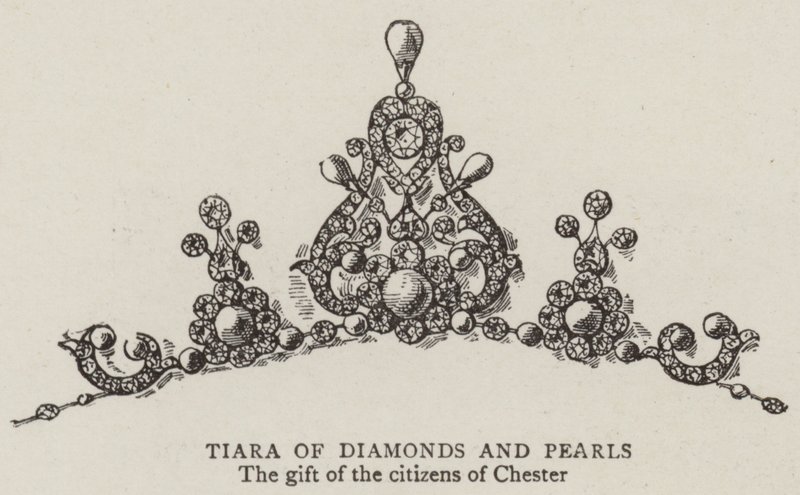 Timanttien ja helmien tiara (kaiverrus) tekijältä English School