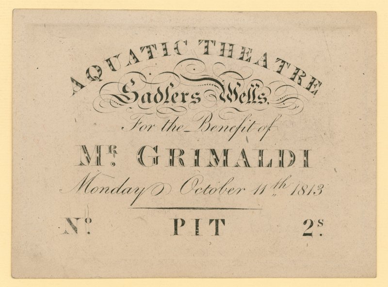 Lippu Aquatic Theatreen, herra Grimaldin hyväksi, 11. lokakuuta 1813 tekijältä English School