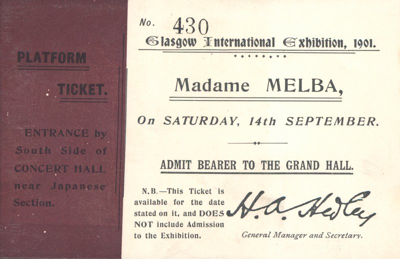 Lippu Nellie Melban kuulemiseen Glasgow