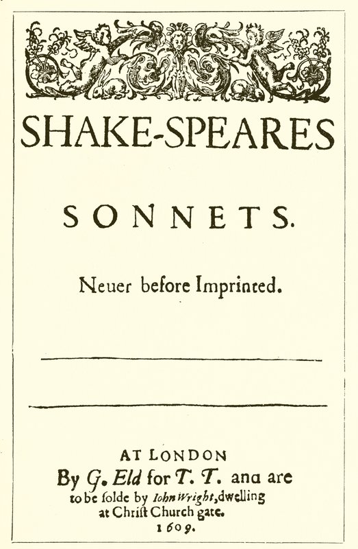Shakespearen sonettien otsikkosivu, 1609 tekijältä English School