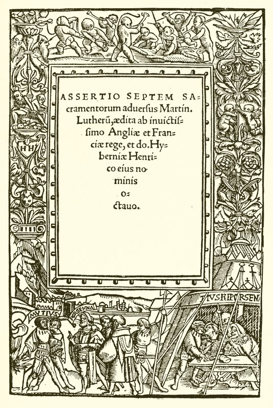 Henrik VIII:n Lutherin vastaisen kirjan nimisivu tekijältä English School