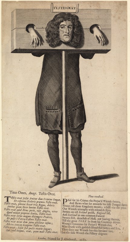 Titus Oates pillerissä, julkaistu 1685 tekijältä English School