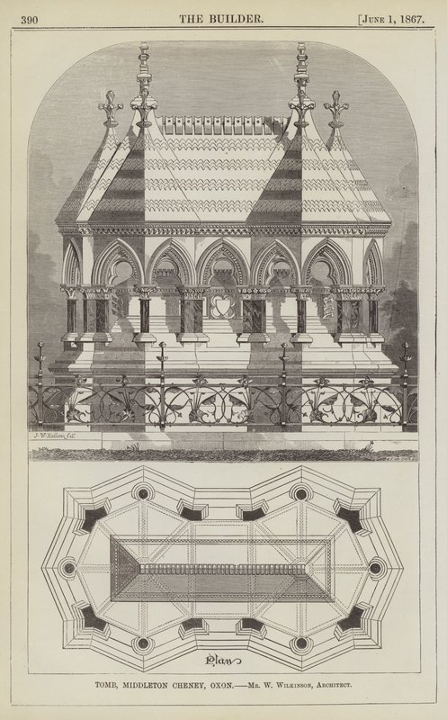 Tomb, Middleton Cheney, Oxon, herra W Wilkinson, arkkitehti (kaiverrus) tekijältä English School
