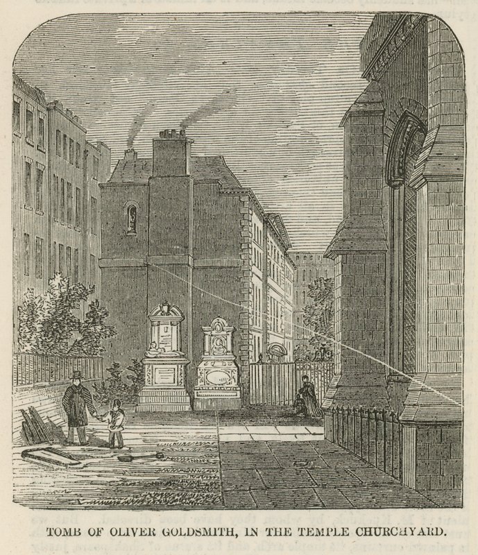 Oliver Goldsmithin hauta Inner Templen kirkkopihalla tekijältä English School