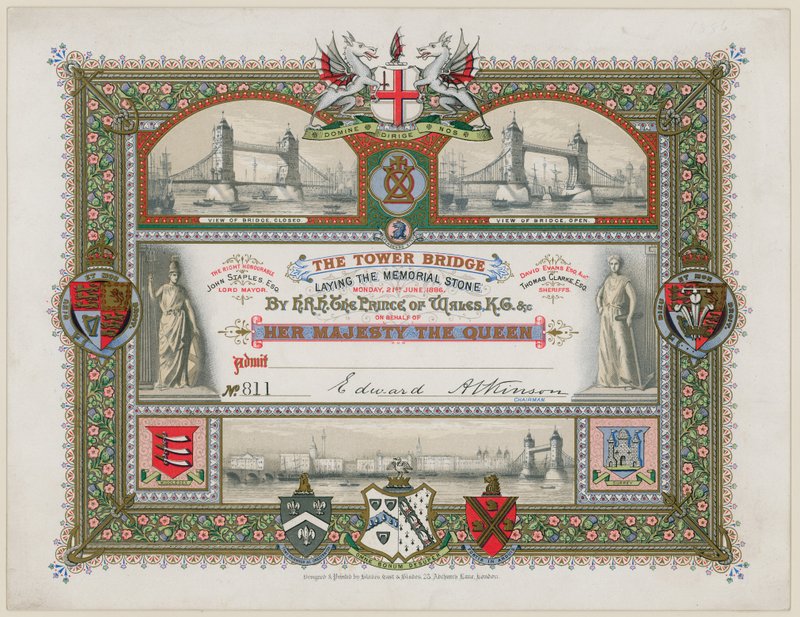 Tower Bridge, Lontoo, Kutsu muistokiven muuraamiseen, 21. kesäkuuta 1886 tekijältä English School