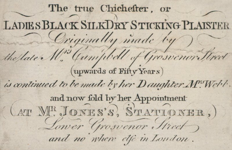 Vaihtokortti, todellinen Chichester tai Ladies Black Silk Dry Sticking Plaister tekijältä English School