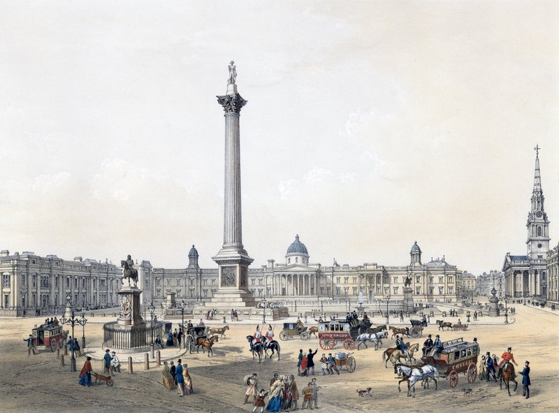 Trafalgar Square, National Gallery ja St Martins Church tekijältä English School
