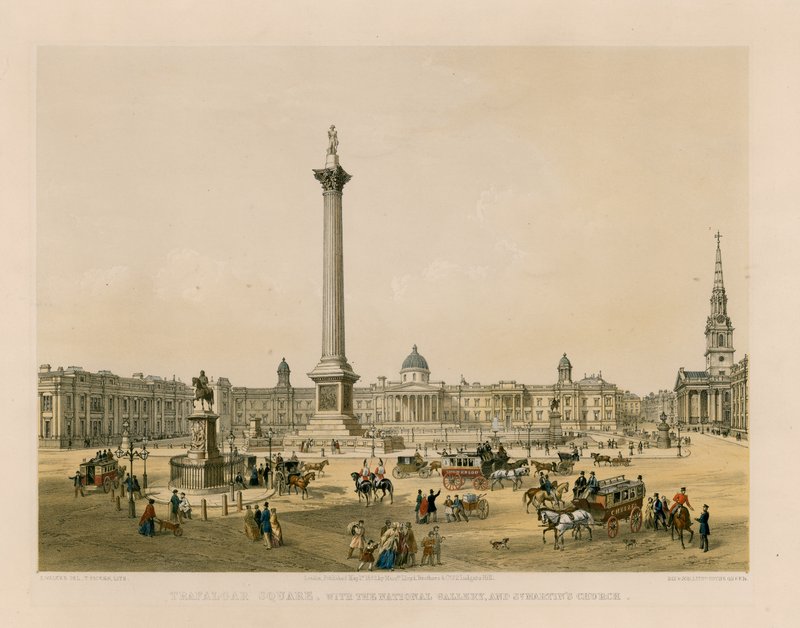 Trafalgar Square, National Gallery ja St Martins Church tekijältä English School