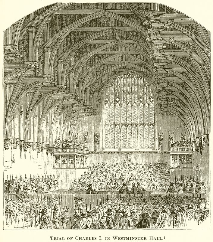 Charles I:n oikeudenkäynti Westminster Hallissa tekijältä English School