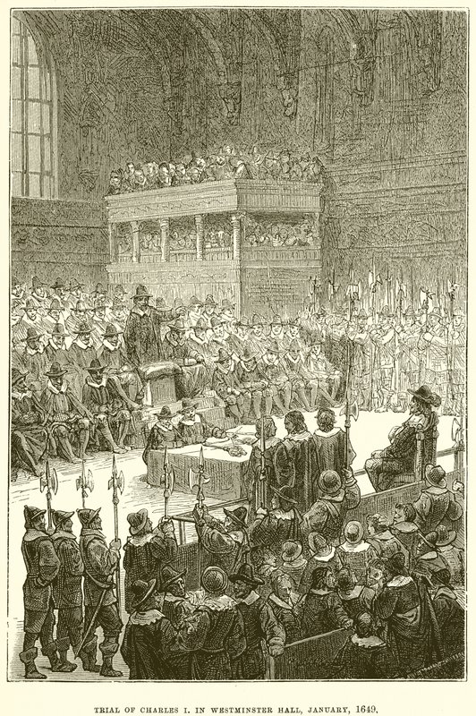 Charles I:n oikeudenkäynti Westminster Hallissa tammikuussa 1649 tekijältä English School