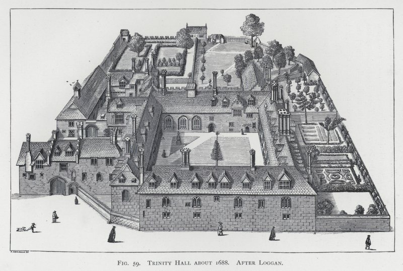 Trinity Hall noin 1688, Logganin jälkeen (kaiverrus) tekijältä English School