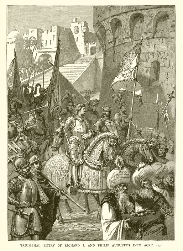 Richard I:n ja Philip Augustuksen voittokulku Acre, 1191 tekijältä English School