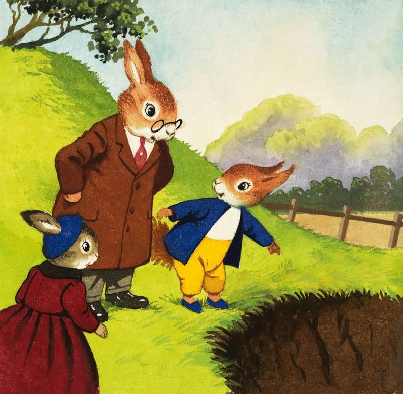Tufty osoittaa reikään tekijältä English School
