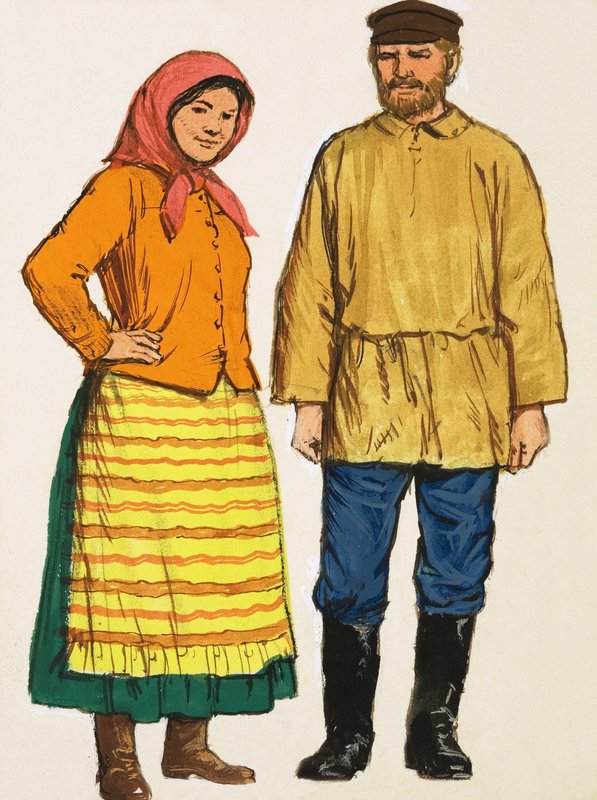 Tuntematon pariskunta kansallispukuissa tekijältä English School