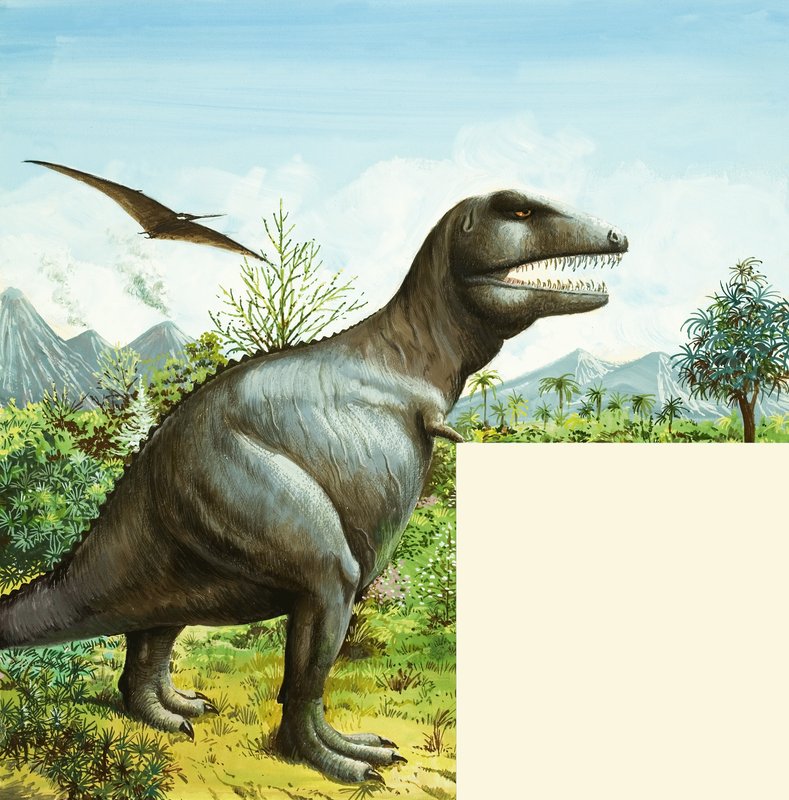 Tunnistamaton dinosauruskohtaus T Rexin ja Pterodactylin kanssa tekijältä English School