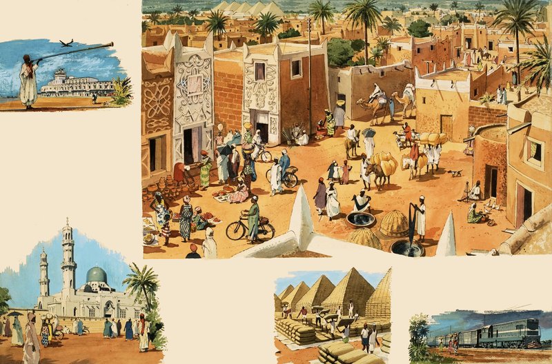 Tunnistamattomia kohtauksia Egyptistä, mukaan lukien muinainen Egypti ja pyramidit. tekijältä English School