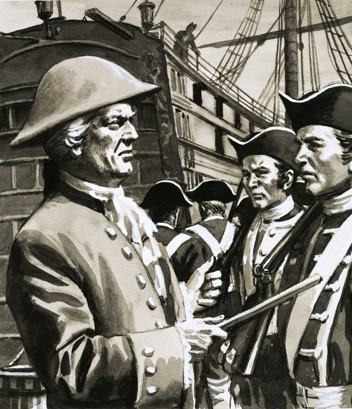 Tunnistamaton laivan kapteeni tarkastaa sotilaita tekijältä English School