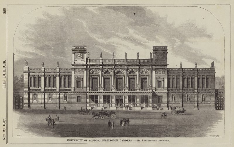 Lontoon yliopisto, Burlington Gardens, herra Pennethorne, arkkitehti (kaiverrus) tekijältä English School
