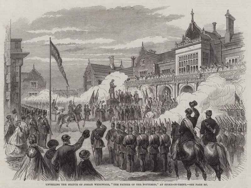 Josiah Wedgwoodin, "Keraamisten isän" patsaan paljastaminen Stoke-on-Trentissä (kaiverrus) tekijältä English School