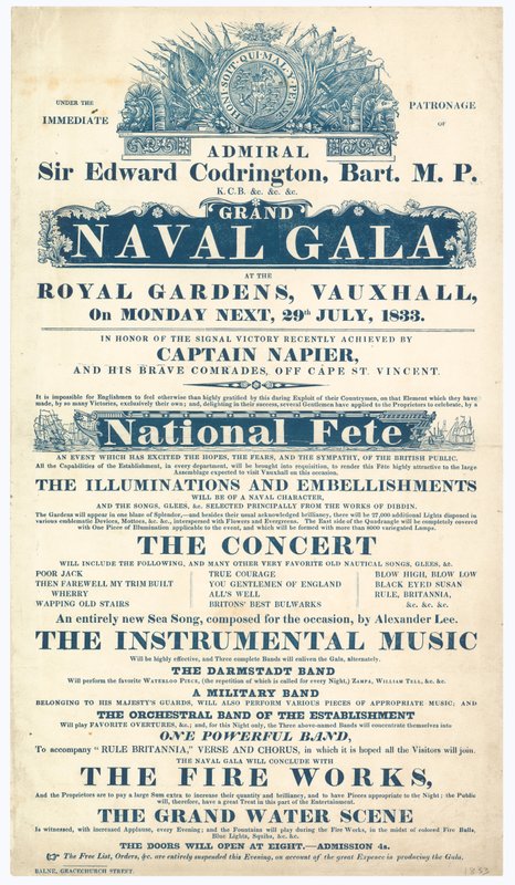 Vauxhall Gardens, Grand Naval Gaala, amiraali Sir Edward Codrington tekijältä English School
