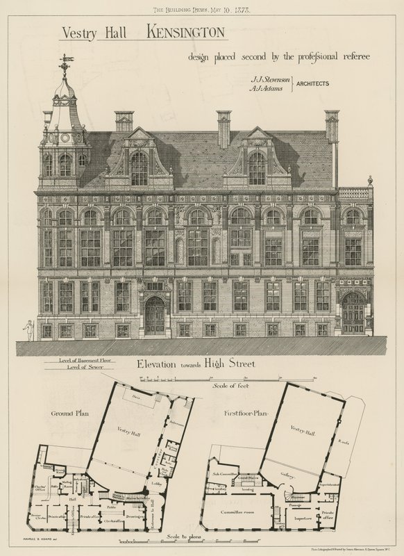 Vestry Hall, Kensington, suunnittelu sijoittui toiseksi ammattituomarin toimesta tekijältä English School