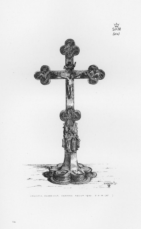 Victoria and Albert Museum: Krusifiksi, hopeakullattu, saksalainen noin 1400 tekijältä English School