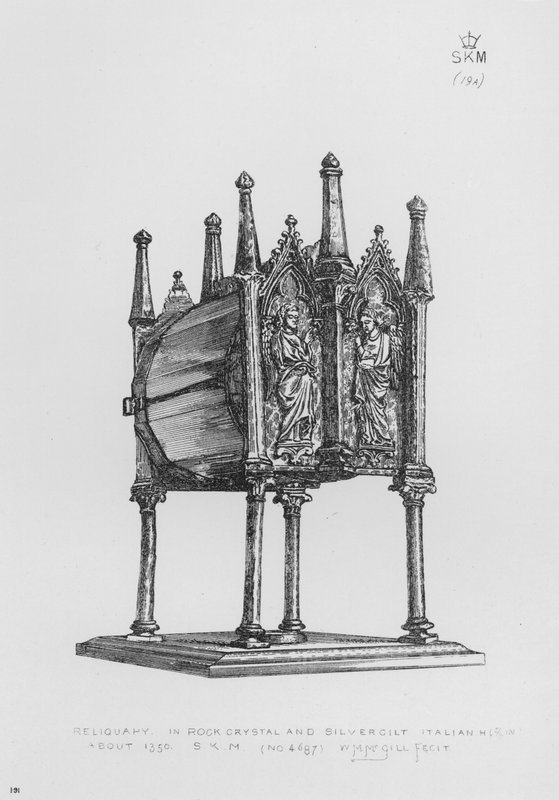 Victoria and Albert Museum: Reliquary, vuorikristalli ja hopea kullattu, italialainen, noin 1350 tekijältä English School