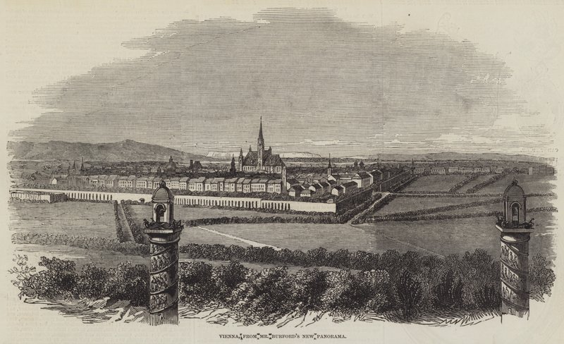 Wien, herra Burfordin uudesta panoraamasta (kaiverrus) tekijältä English School