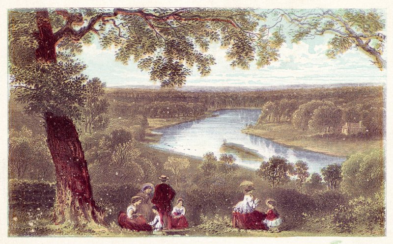 Näkymä terassilta, Richmond Hill (väri litho) tekijältä English School
