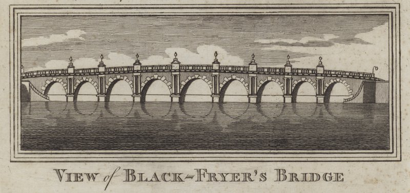 Näkymä Blackfriars Bridgelle, Lontoo (kaiverrus) tekijältä English School